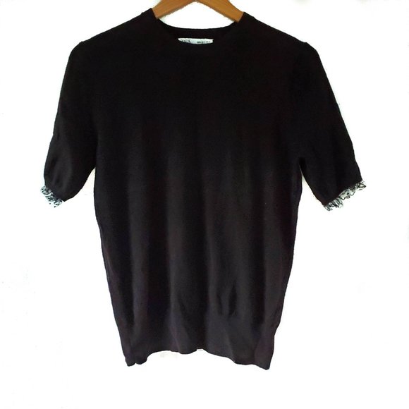 ZARA Knit Lace Short Sleeve Top - XL - Picture 1 of 7